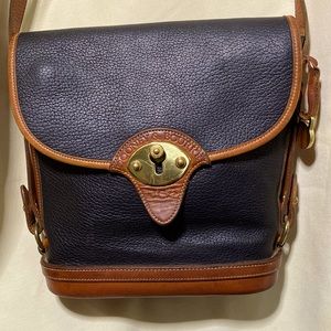 Vintage Dooney & Bourke AWL Cavalry Spectator Bag 9” x 10” Navy Blue/British Tan